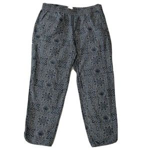 J Crew Factory Cropped Pants Size 6 Blue Floral Lightweight Elastic Waist PullOn